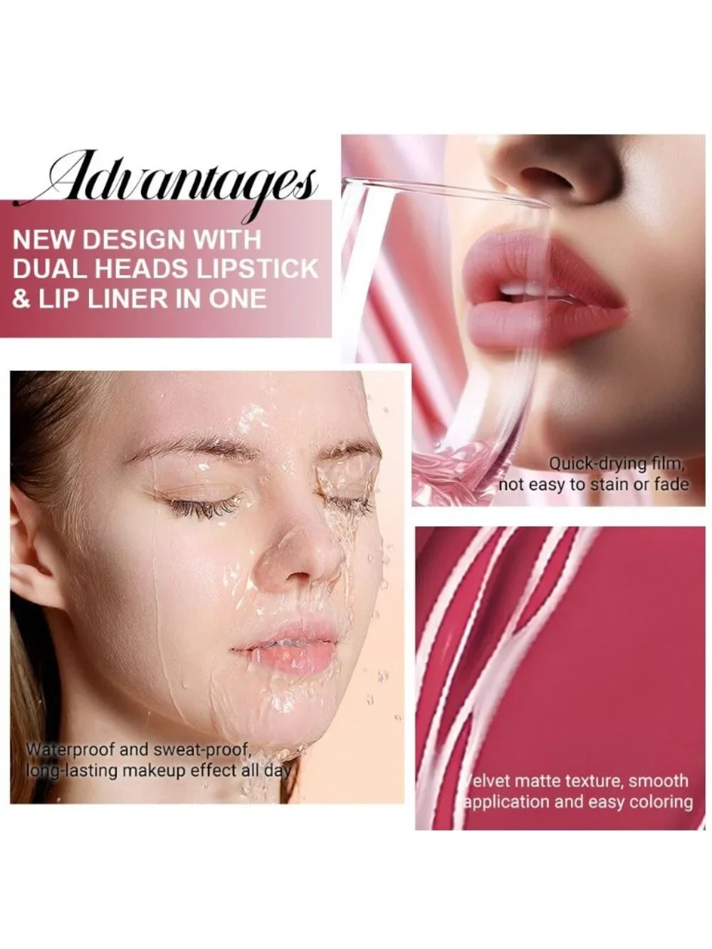 30#-Oxblood Red 2-in-1 Waterproof Long Lasting Double-Ended Liquid Lipstick
